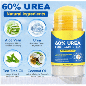 Urea Foot Care Stick - 60% Urea with 2% Salicylic Acid, 1.41oz - Moisturizer for Dry Cracked Feet,Knees,Elbows & Hands,Hydrating Cream,Callus Remover & Skin Softener,Soothes & Repairs Dry Skin