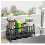 Cisily Black Sponge Holder for Kitchen Sink, Sink Caddy Organizer with High Brush Holder, Kitchen Countertop Organizers and Storage Essentials, Rustproof 304 Stainless Steel, Soap Dispenser Organize