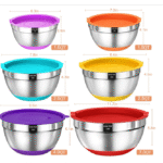 Umite Chef Mixing Bowls with Airtight Lids, 26Pcs Stainless Steel Bowls Set, 3 Grater Attachments & Colorful Non-Slip Bottoms Size 7, 4, 2.5, 2.0,1.5, 1QT, Great for Mixing & Serving
