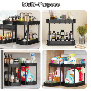 Multi-Purpose Pull-Out Storage Organizers, Under Sink/Cabinet Organizers and Storage for Bathroom & Kitchen, Black, 12.8 Inches, 2 Packs